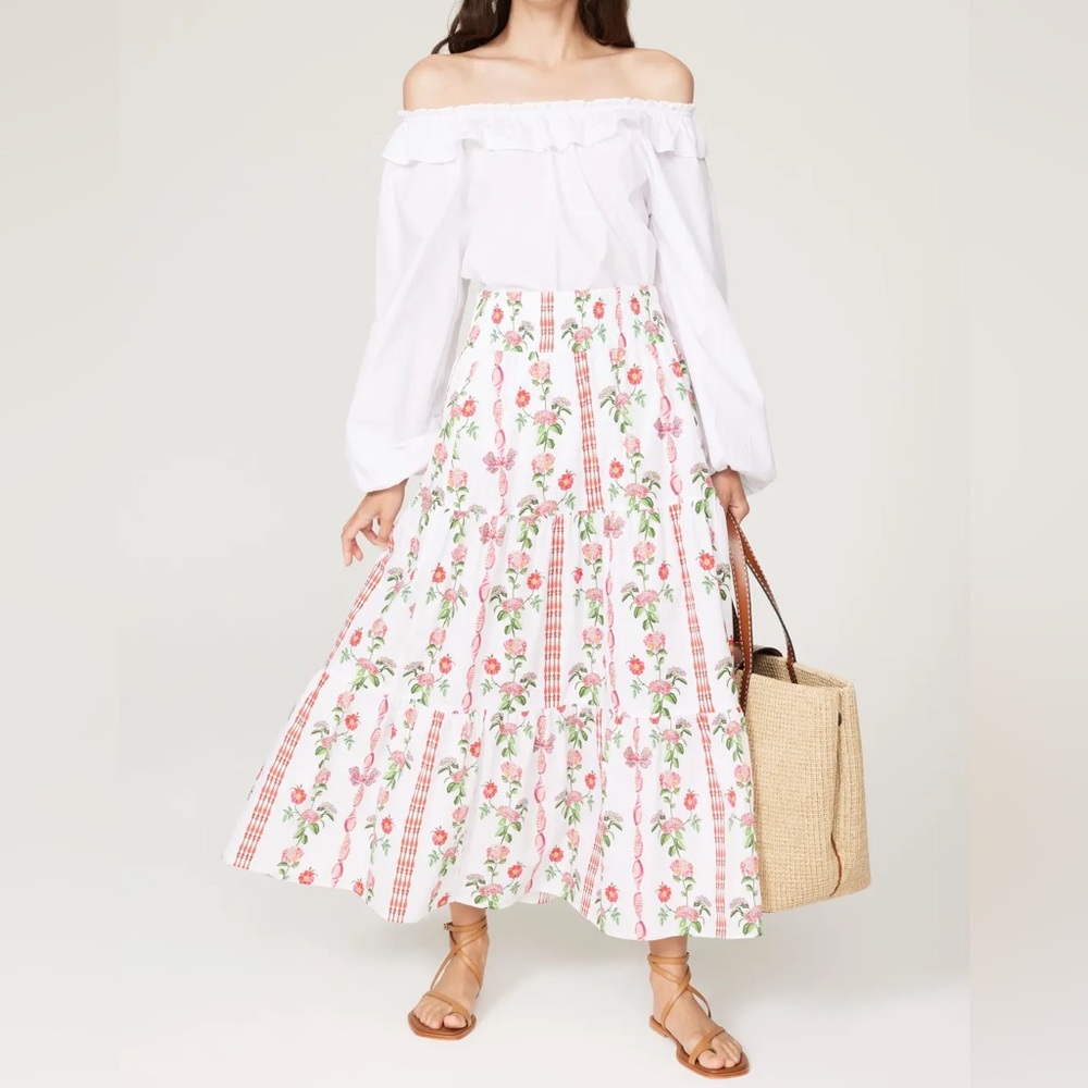 Hill House White Poplin Off-Shoulder Ruffled Parachute Sleeve Top - Picture 4 of 13